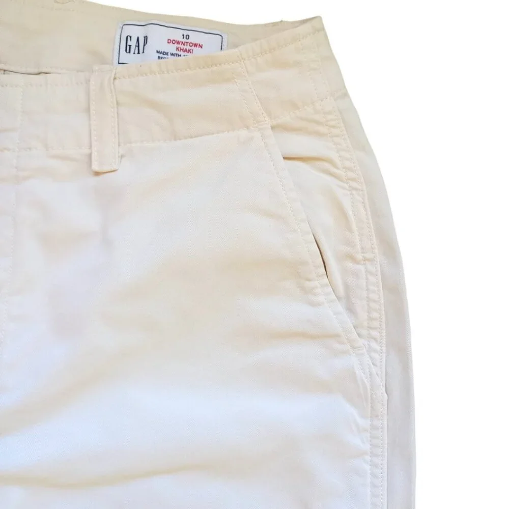 GAP Downtown Khaki Women's Pants - Size 10, Regenerative Cotton Beige Chinos